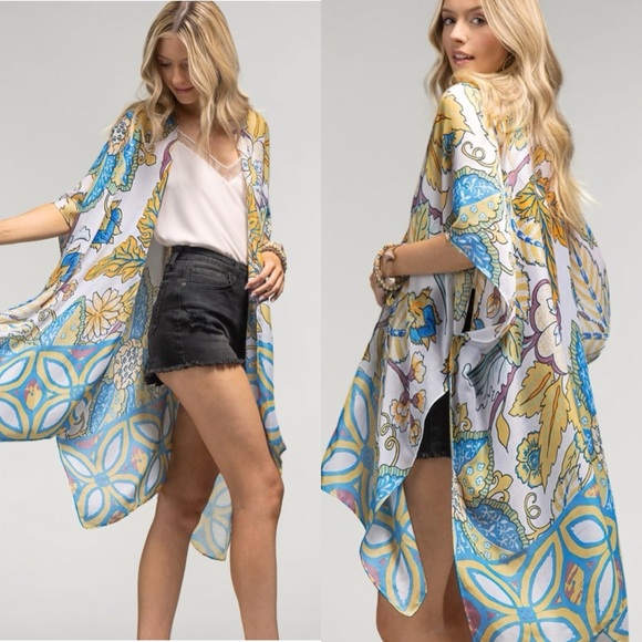 232. 🛑COST Bohemian 60s 70s Multicolor kimono Retro Boho Floral Flower duster - Picture 2 of 3